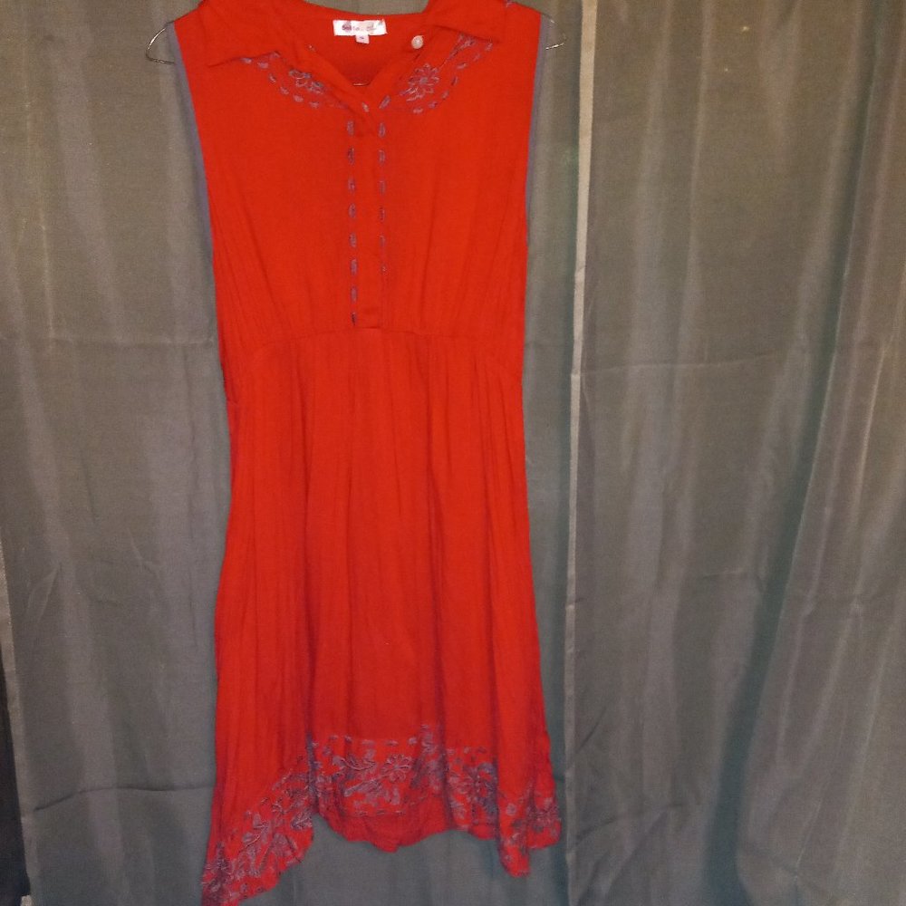 Red Dress w/ Grey Embroidery and a back cutout.